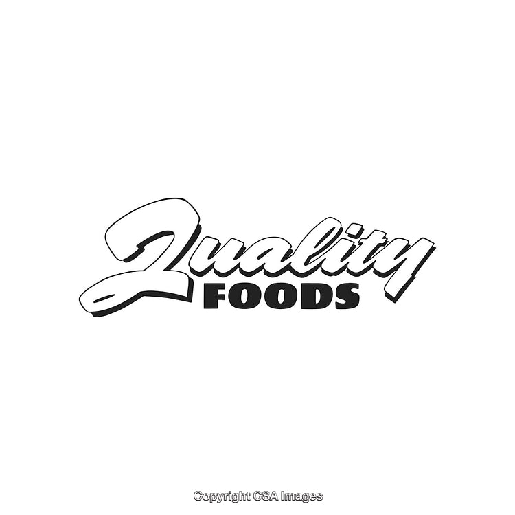 Stylized Logo Design of Quality Foods in Black and White Lettering