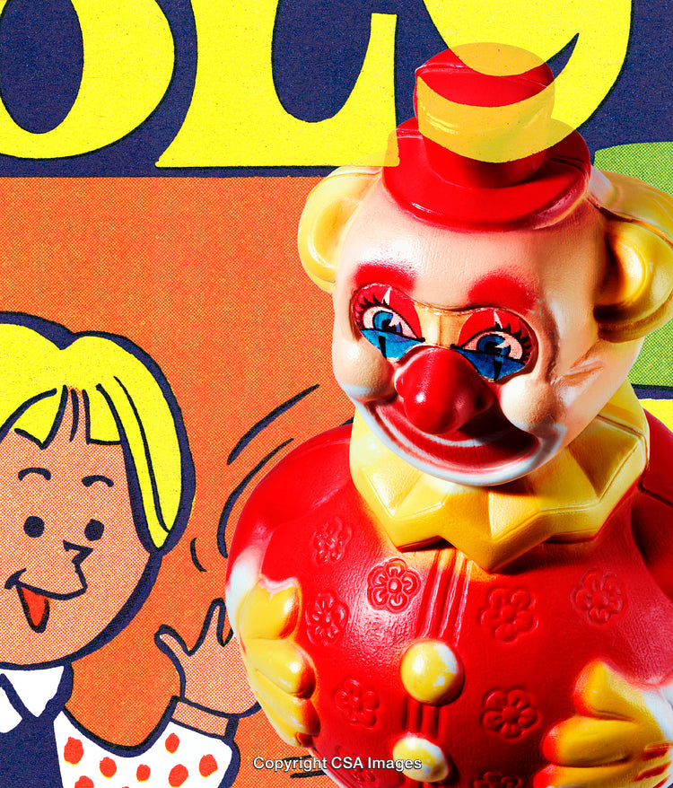 Plastic Clown Toy with Vibrant Colors and Retro Design
