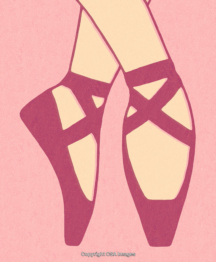 Illustration of Ballet Pointe Shoes in Minimalist Style on a Pink Background