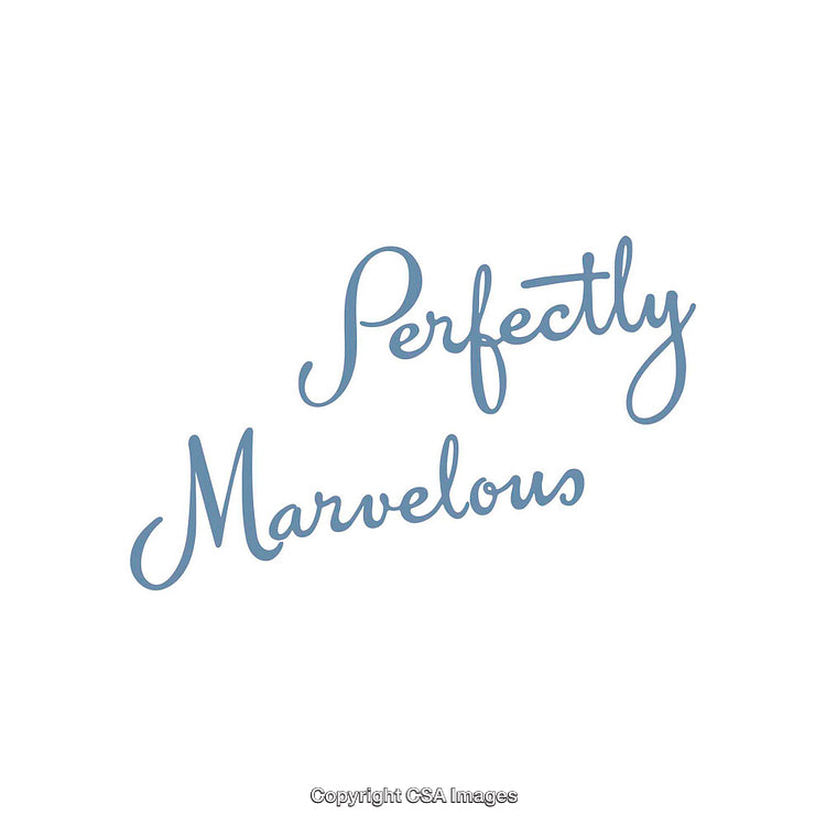 Blue Handwritten Script Saying Perfectly Marvelous on White Background