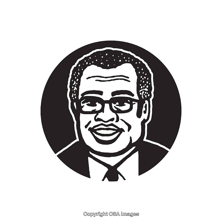 Black and White Illustration of a Smiling Man Wearing Glasses