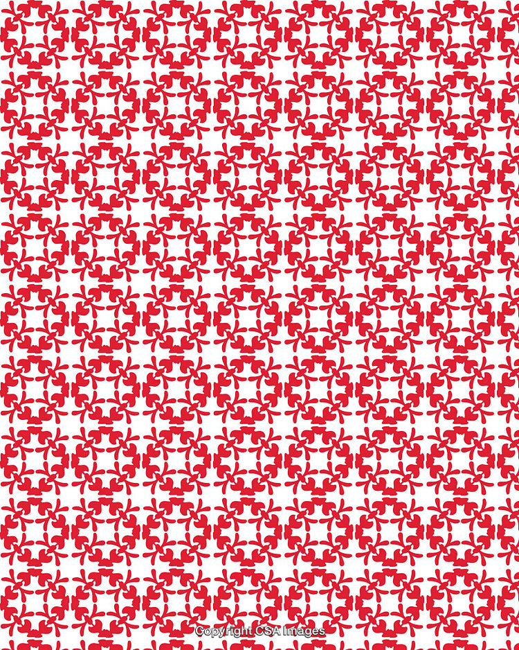Red Ornate Floral Pattern With Abstract Circular Motifs on White Background