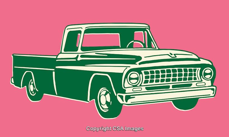 Stylized Illustration of a Classic Pickup Truck on a Vibrant Background