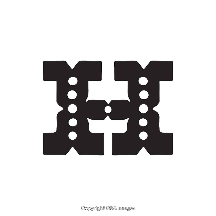 Stylized Black Shape Resembling Letter H with Artistic Design Elements
