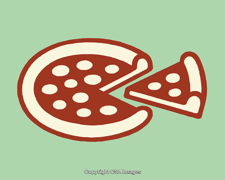 Simple Line Art Illustration of a Pizza with a Sliced Piece