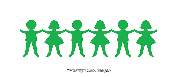 Symbolic Green Figures Holding Hands in Unity on White Background