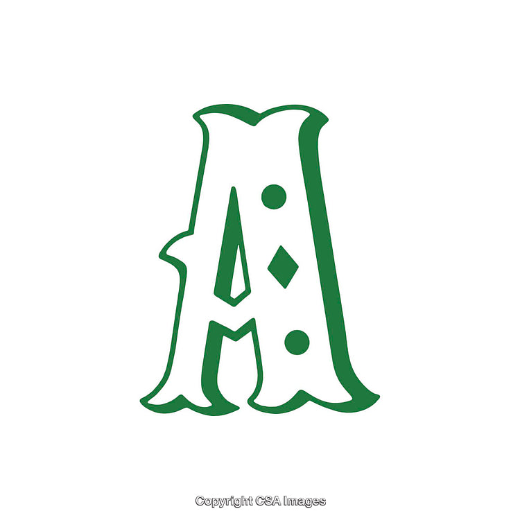 Stylized Green Letter A with Geometric Decorations and White Background