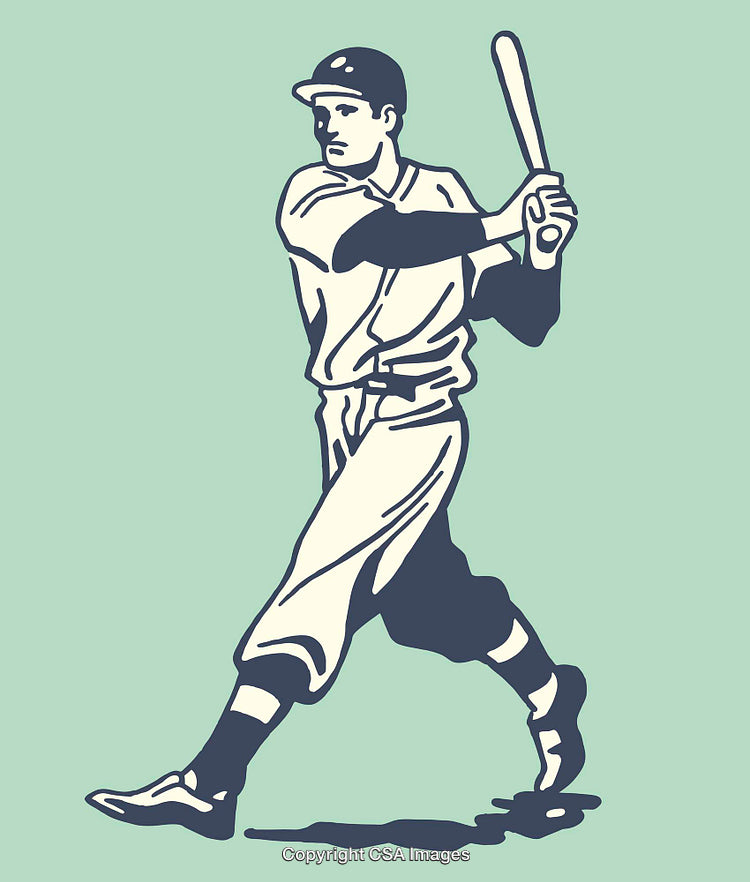Vintage Line Art Illustration of a Baseball Player in Action