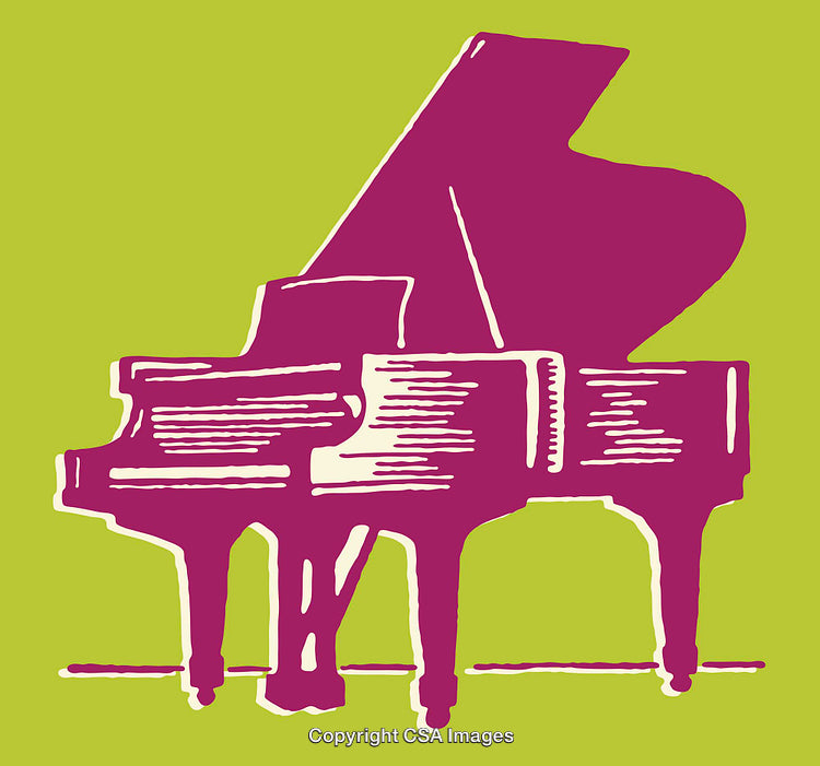 Colorful Line Art Illustration of a Stylized Grand Piano on Green Background
