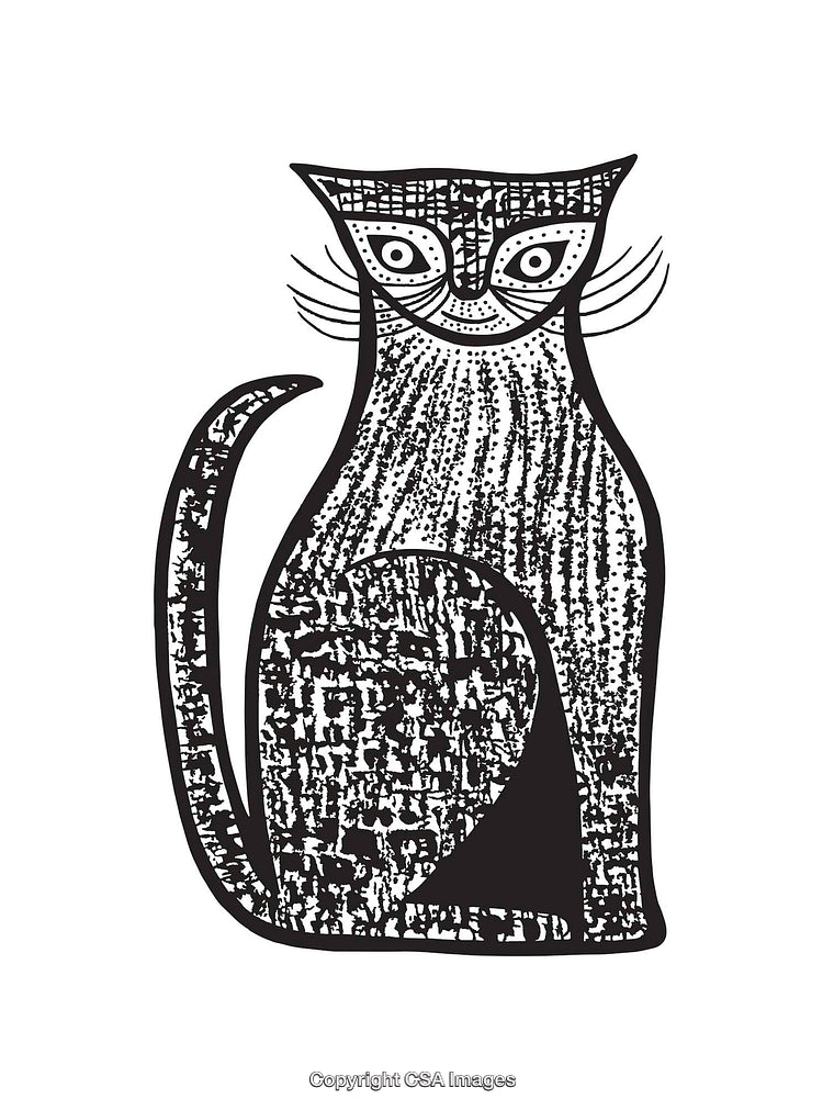 Stylized Black And White Cat Illustration in Line Art Style