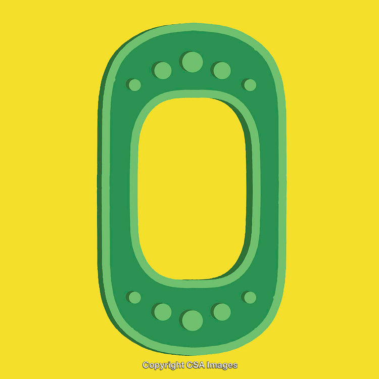 Green Artistic Depiction of the Number Zero on Yellow Background