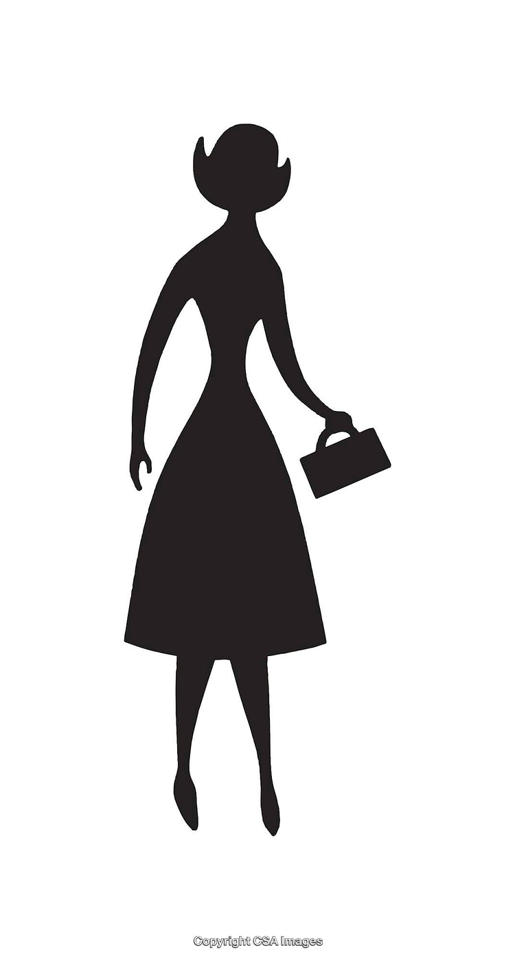 Silhouette of Stylish Woman Holding Bag in Dress on White Background