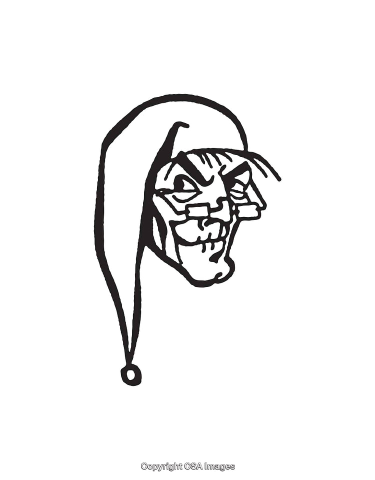 Black and White Illustration of a Creepy Joker Face