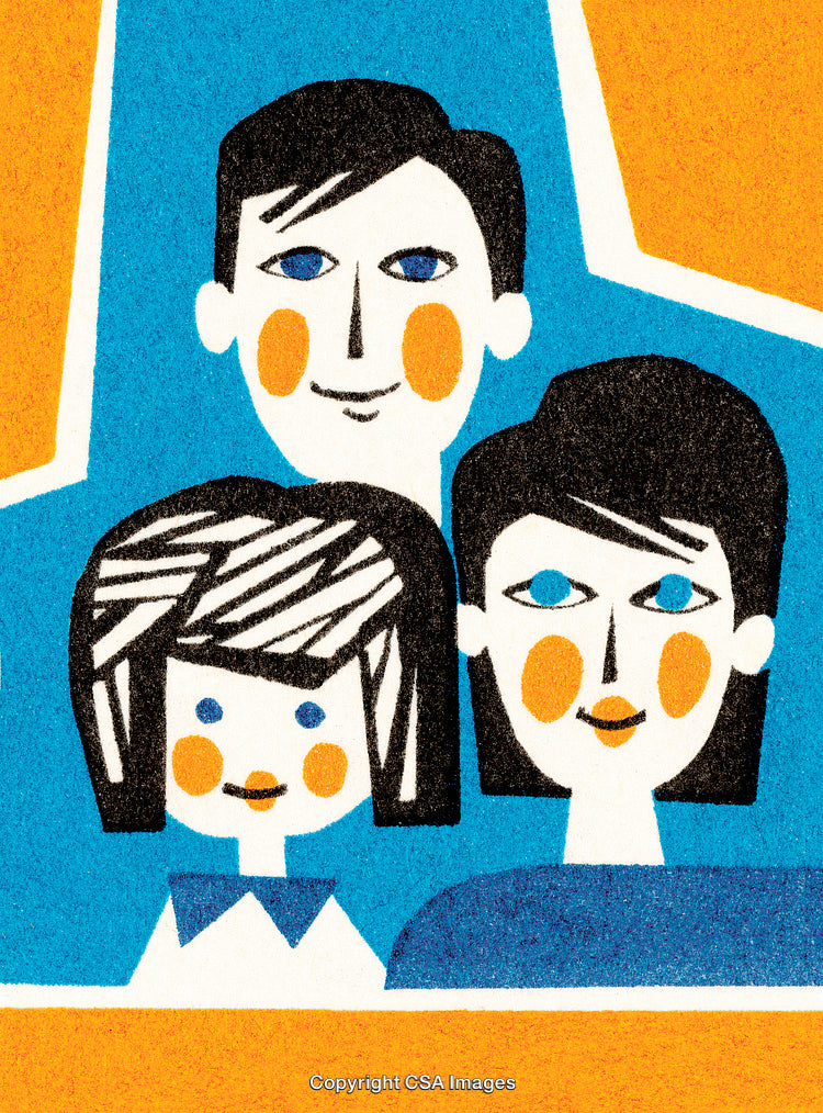 Colorful Abstract Illustration of a Smiling Family Emphasizing Togetherness and Unity