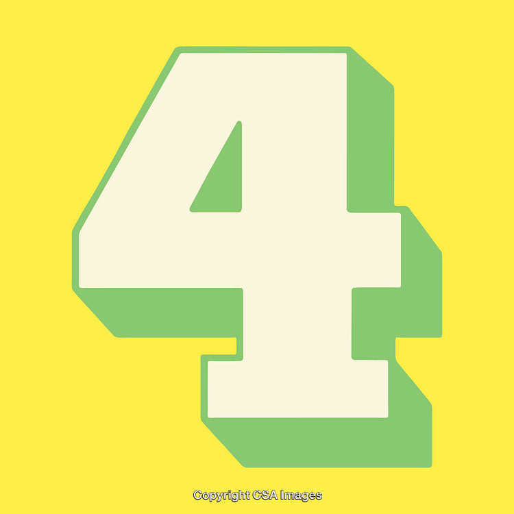 Number Four in Yellow and Green on Bright Background