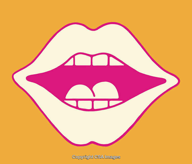 Colorful Line Art Illustration of Lips with a Vibrant Retro Style