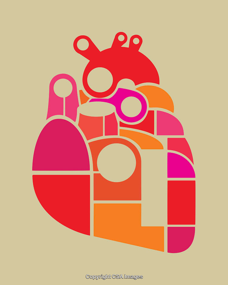 Colorful Geometric Line Art Illustration of a Heart on Beige Background