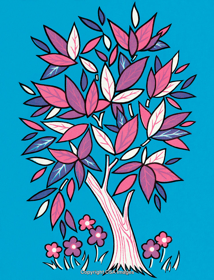 Colorful Abstract Illustration of a Vibrant Tree With Blooming Flowers
