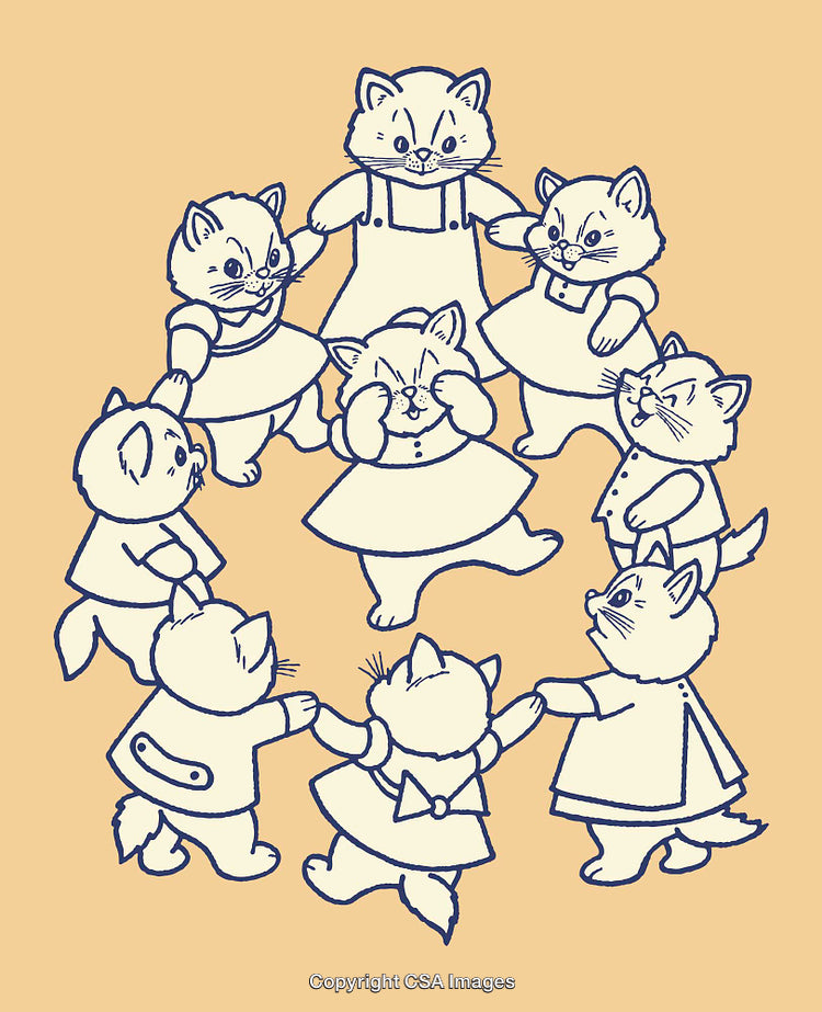 Adorable Cartoon Cats Playing Ring Around the Rosie Together in Harmony
