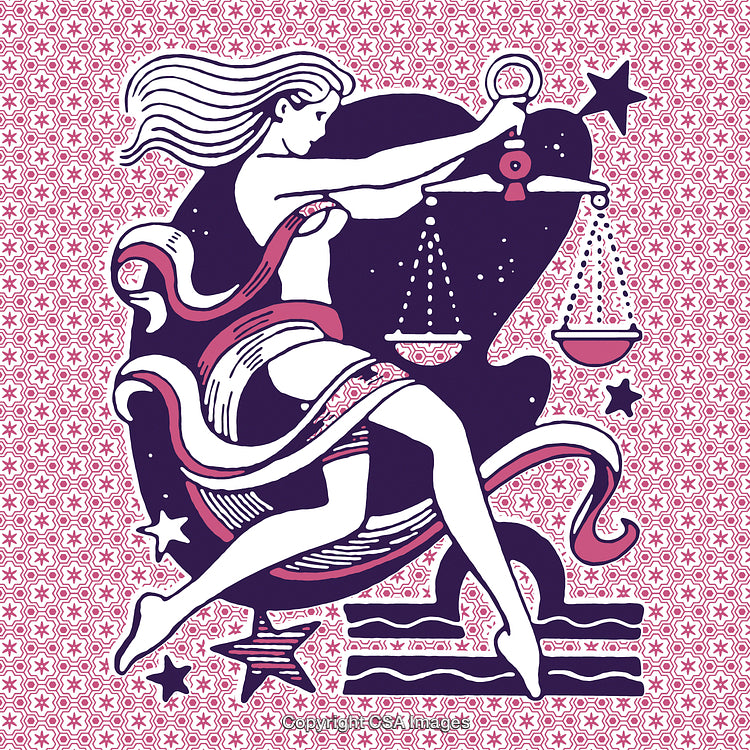 Libra Zodiac Illustration Featuring a Woman with Balancing Scales