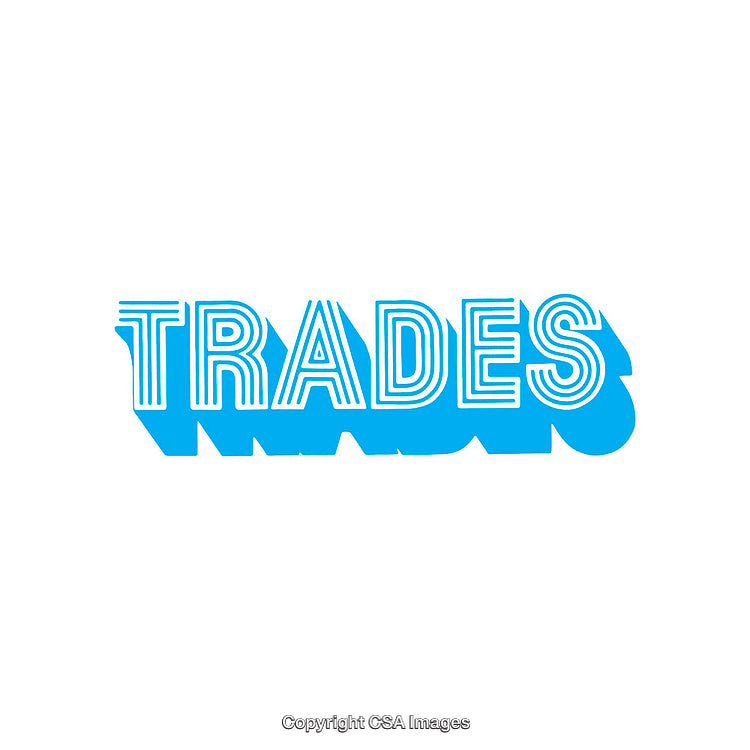 Bold Blue Trades Typography Design with Layered Graphic Effect