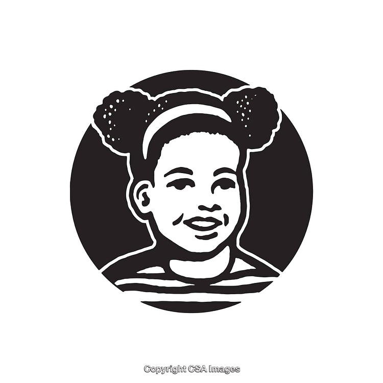 Black and White Line Art Illustrated Portrait of a Smiling Child
