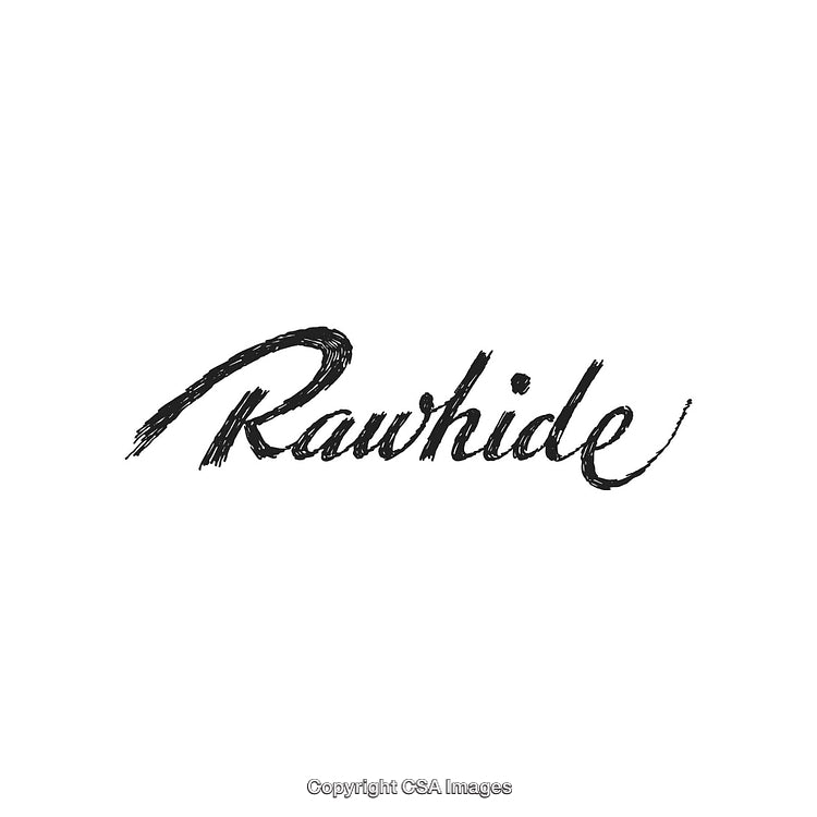Stylish Handwritten Calligraphy of the Word Rawhide in Bold Black