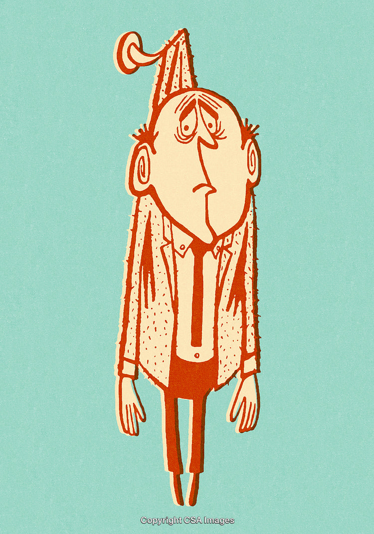 Quirky Cartoon Character Depicting Emotions With a Unique Design on Green Background