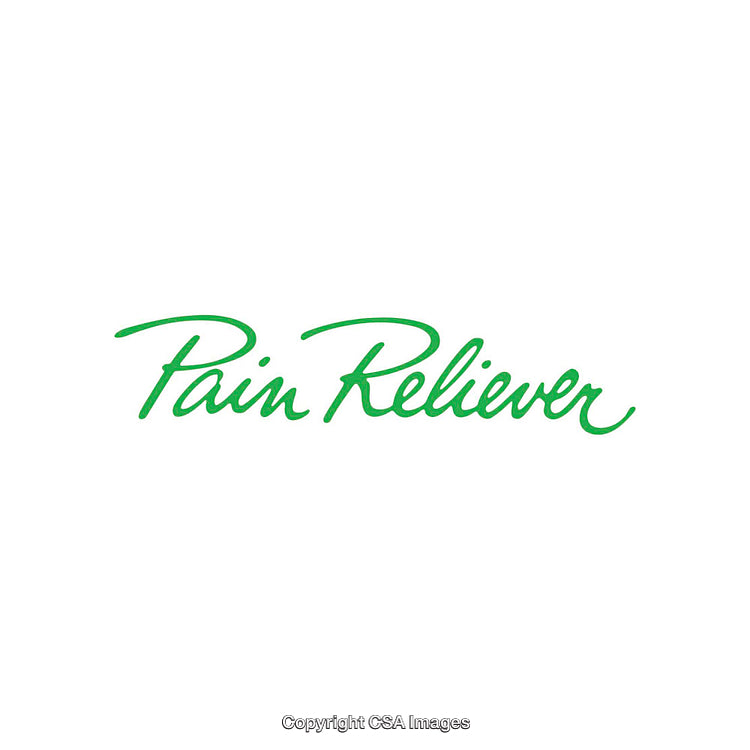 Green Calligraphic Text Depicting 'Pain Reliever' on White Background
