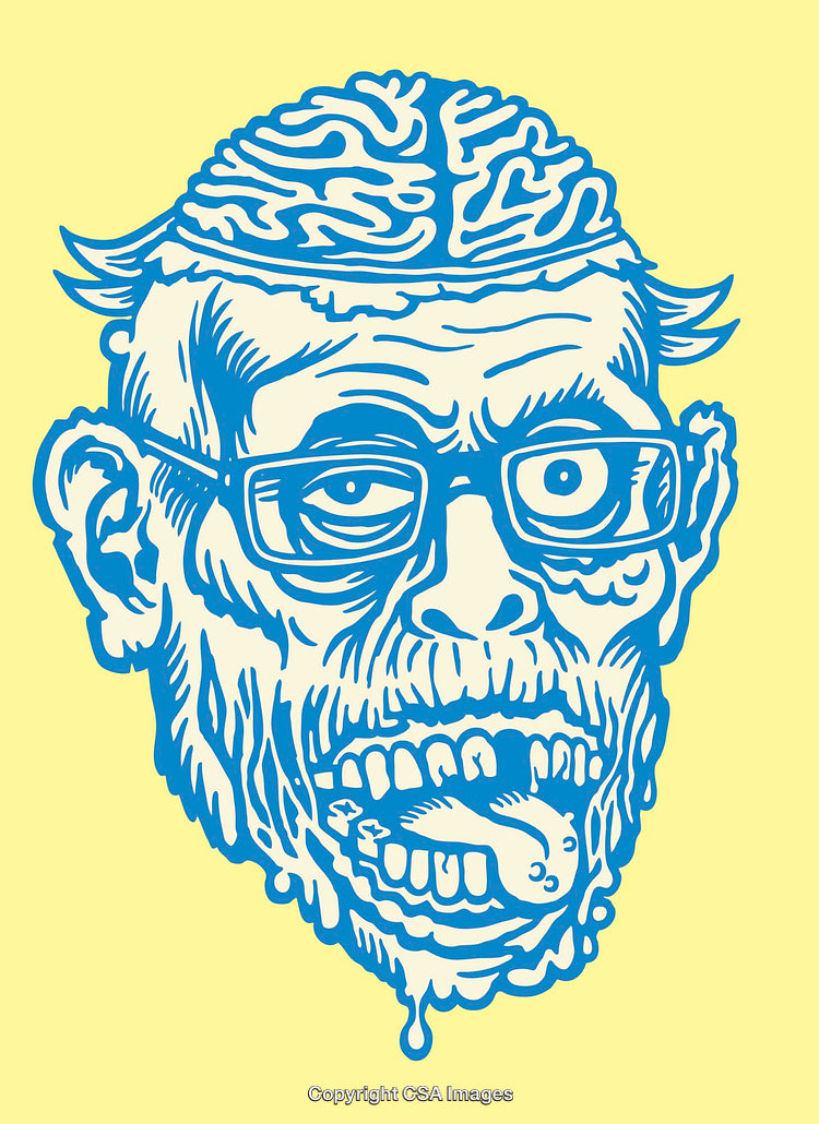 Colorful Line Art Illustration of a Zombie Character With Exposed Brain
