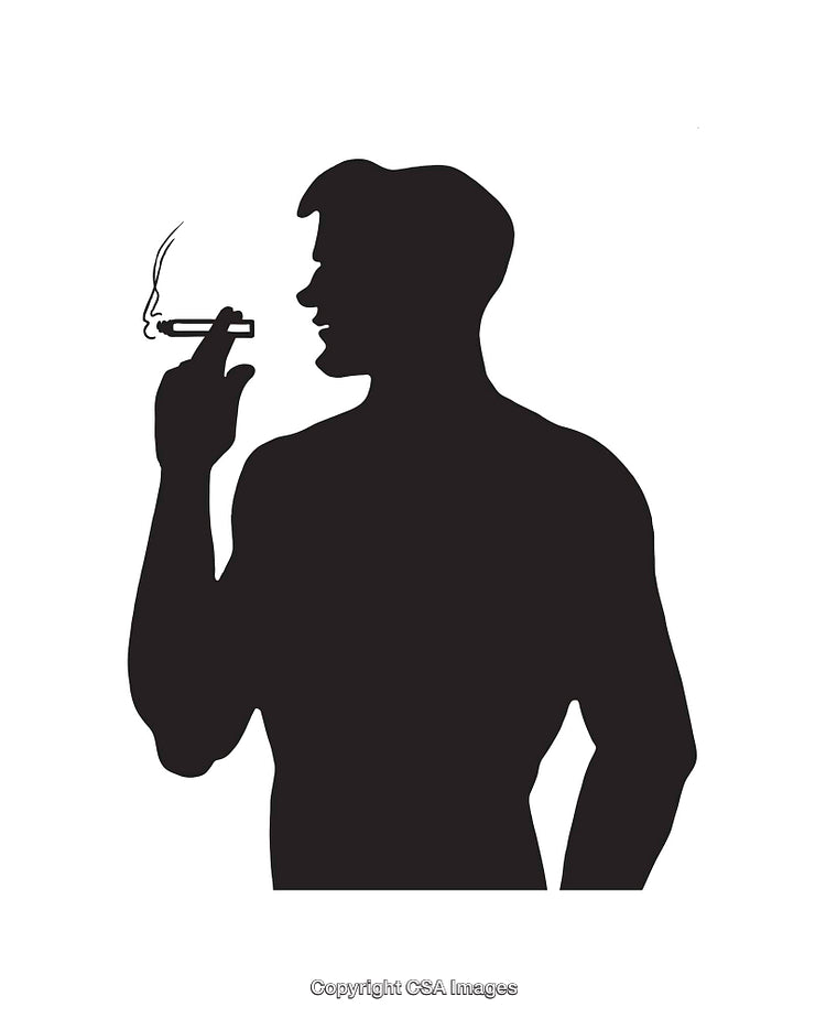 Silhouette of a Man Smoking a Cigarette in Profile View