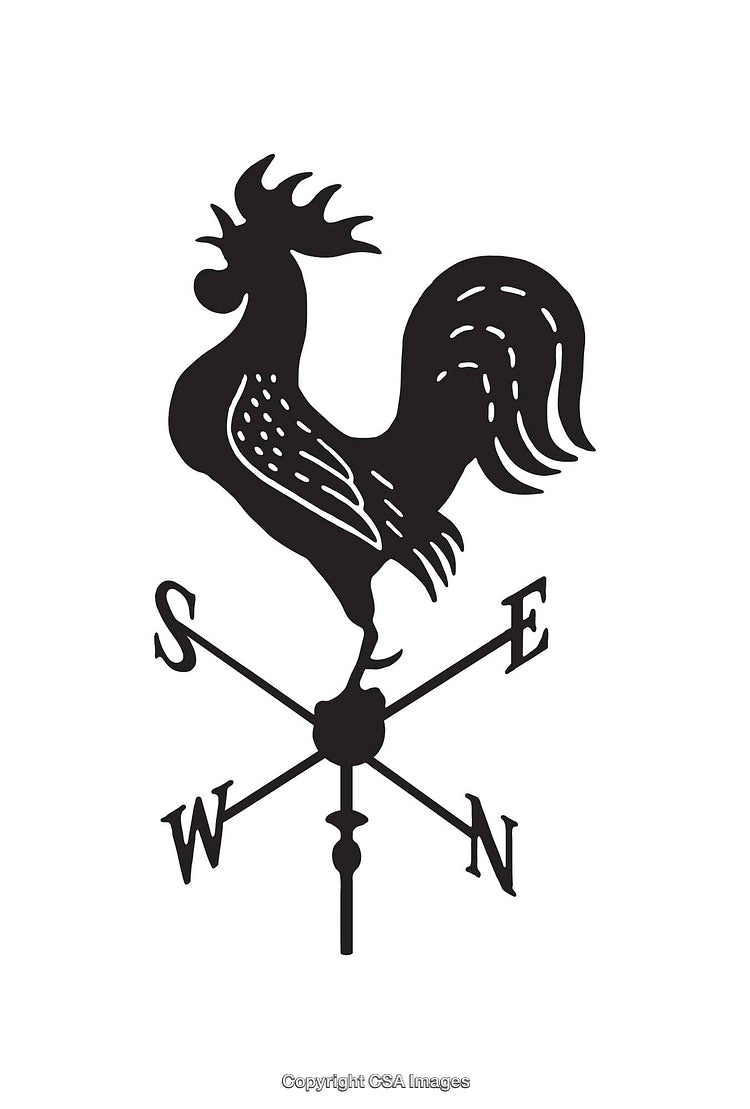 Classic Black and White Rooster Weather Vane Illustration