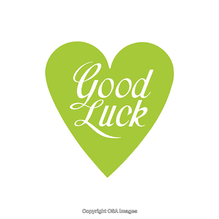 Green Heart Design With 'Good Luck' Lettering and Elegant Font
