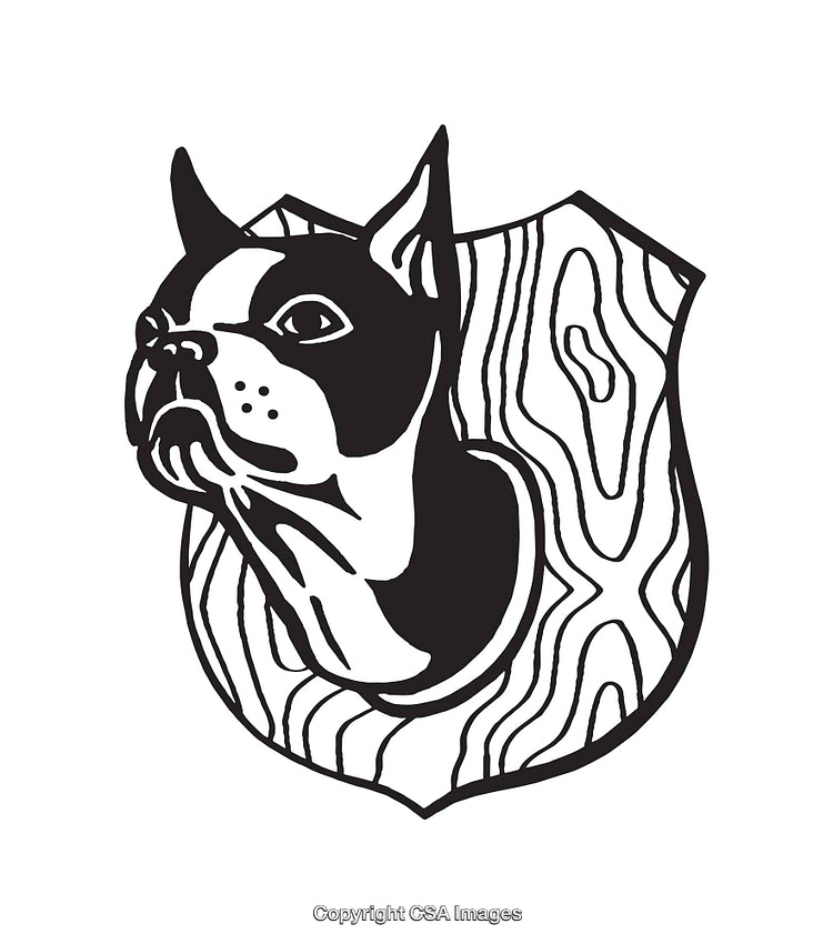 Woodland Shield Featuring a Stylized Dog Head in Black and White
