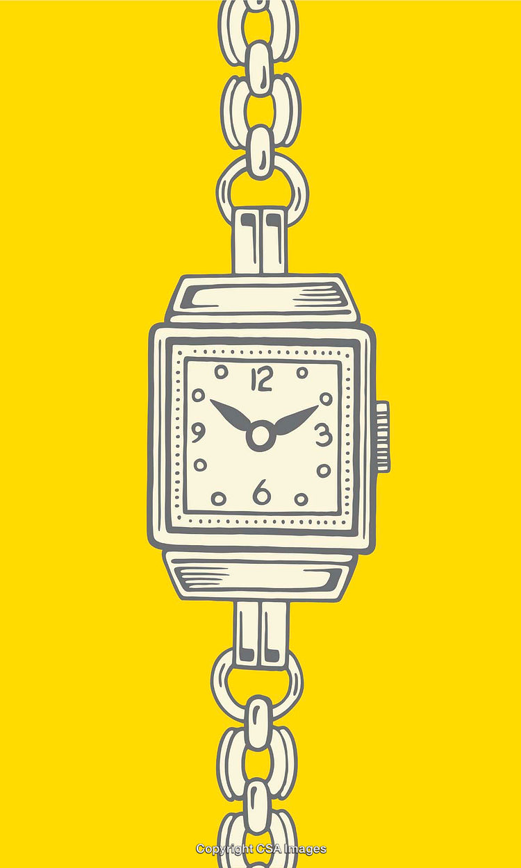 Elegant Line Art Illustration of a Watch on Yellow Background