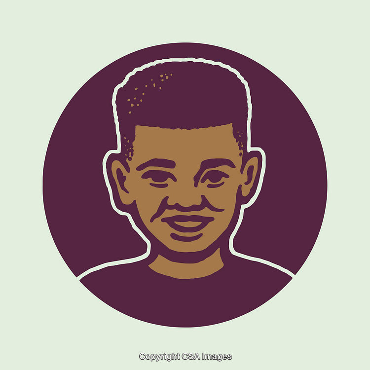 Colorful Line Art Illustration of a Smiling Kid in Graphic Style