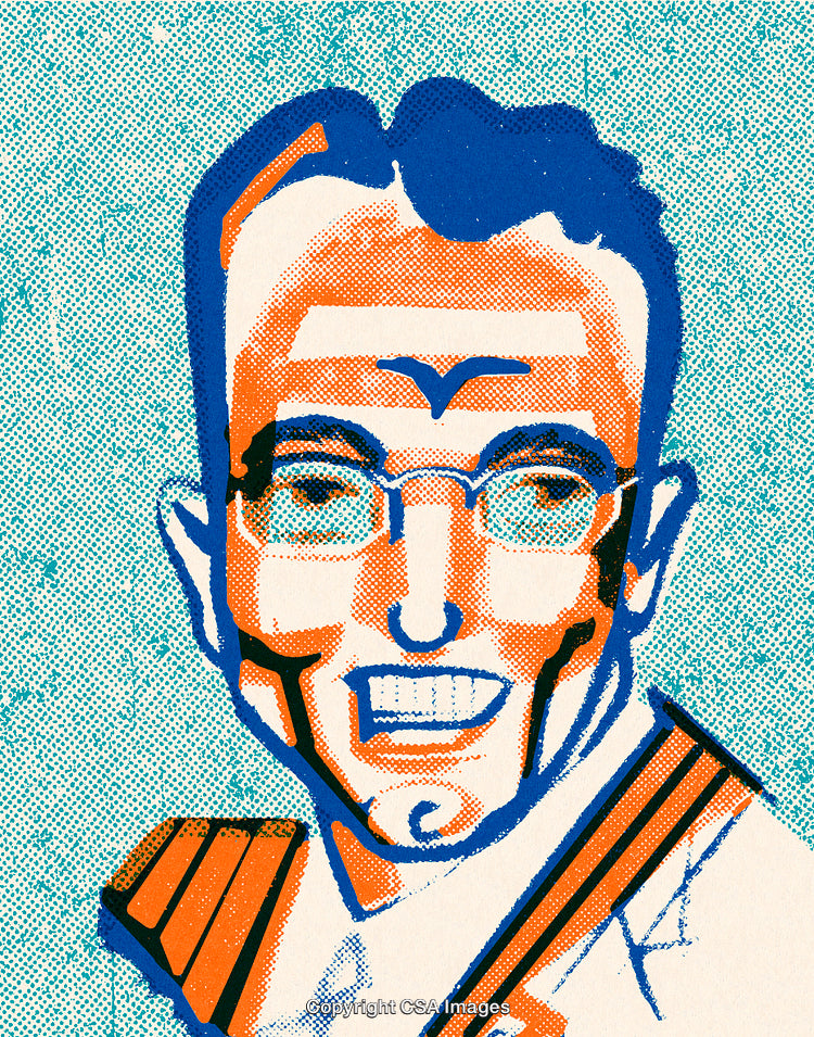 Vintage Style Pop Art Portrait of a Smiling Individual With Glasses