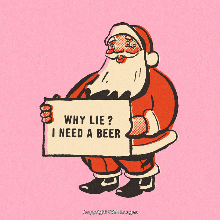 Humorous Santa Holding a Sign with Text in Comic Art Style