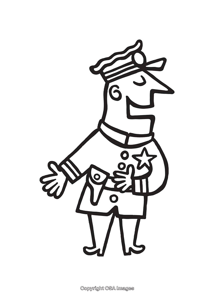 Cartoon Police Officer Line Art Illustration with Smiling Expression
