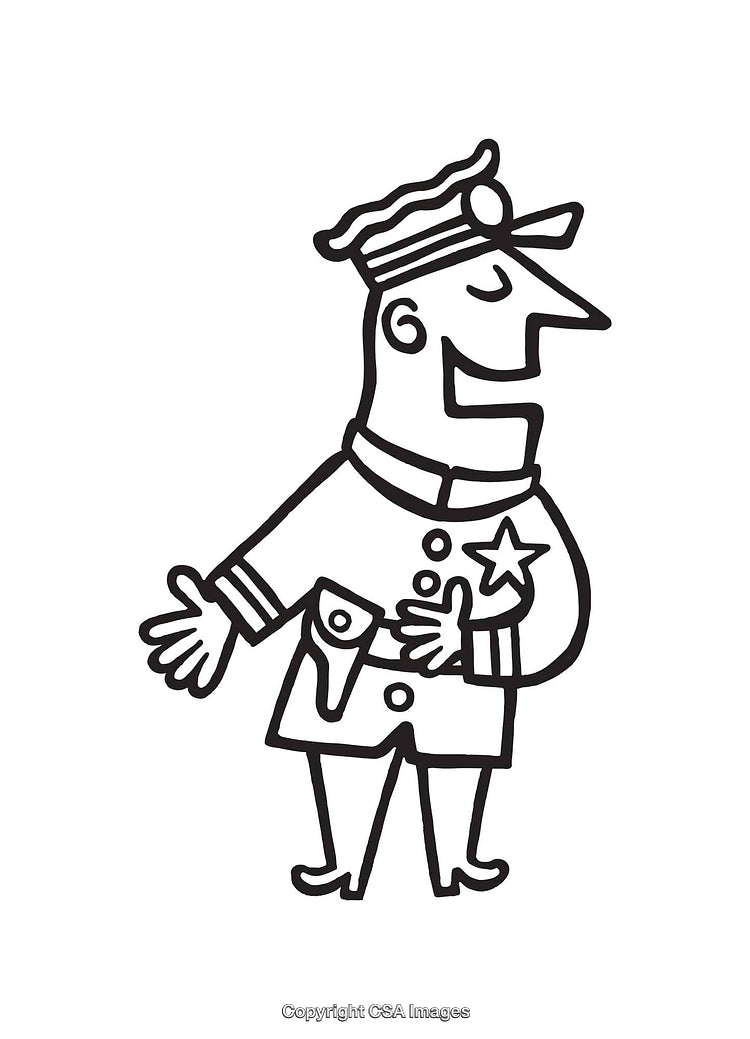 Cartoon Police Officer Line Art Illustration with Smiling Expression