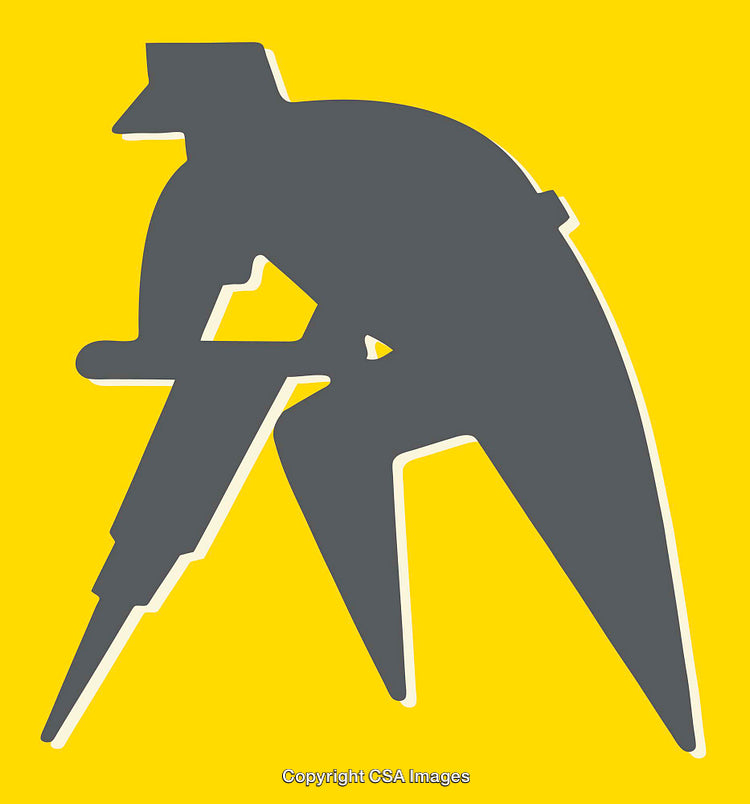 Silhouette of Construction Worker Operating Jackhammer on Yellow Background