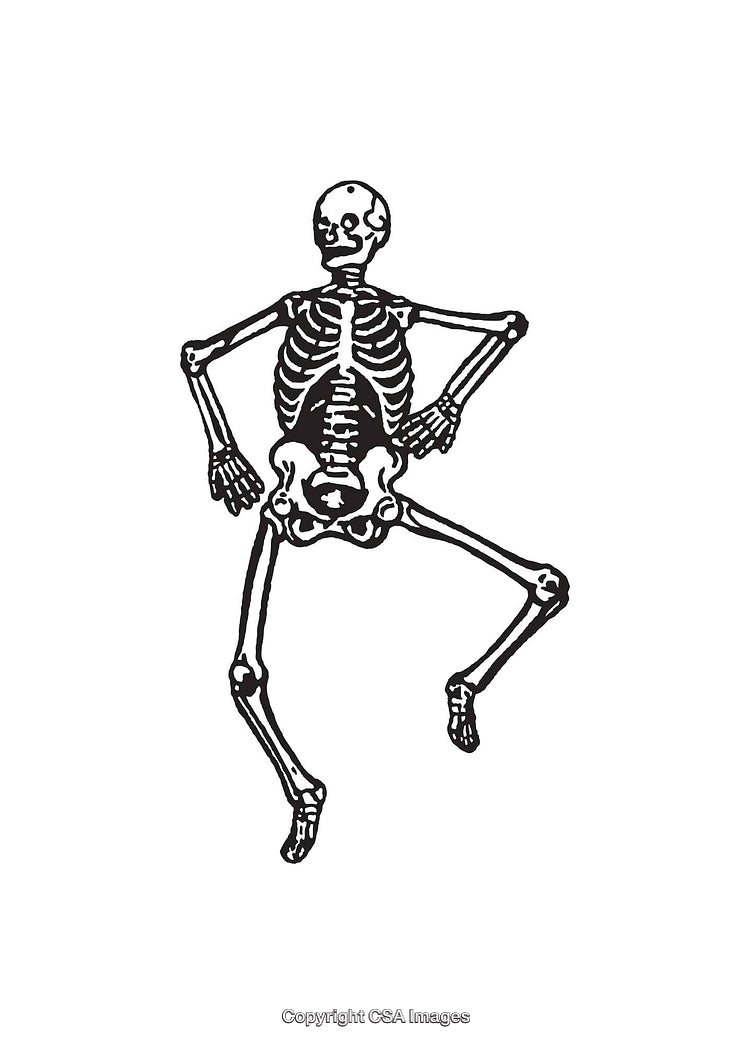 Skeleton Line Art Illustration in Playful Dancing Pose, Hand-Drawn Style