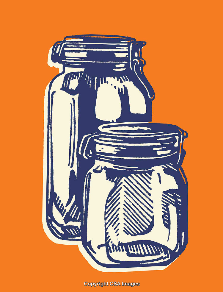 Stylized Line Art Illustration of Mason Jars on Orange Background