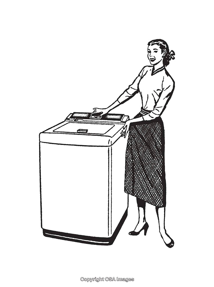 Vintage Illustration of a Woman with a Top-Loading Washing Machine