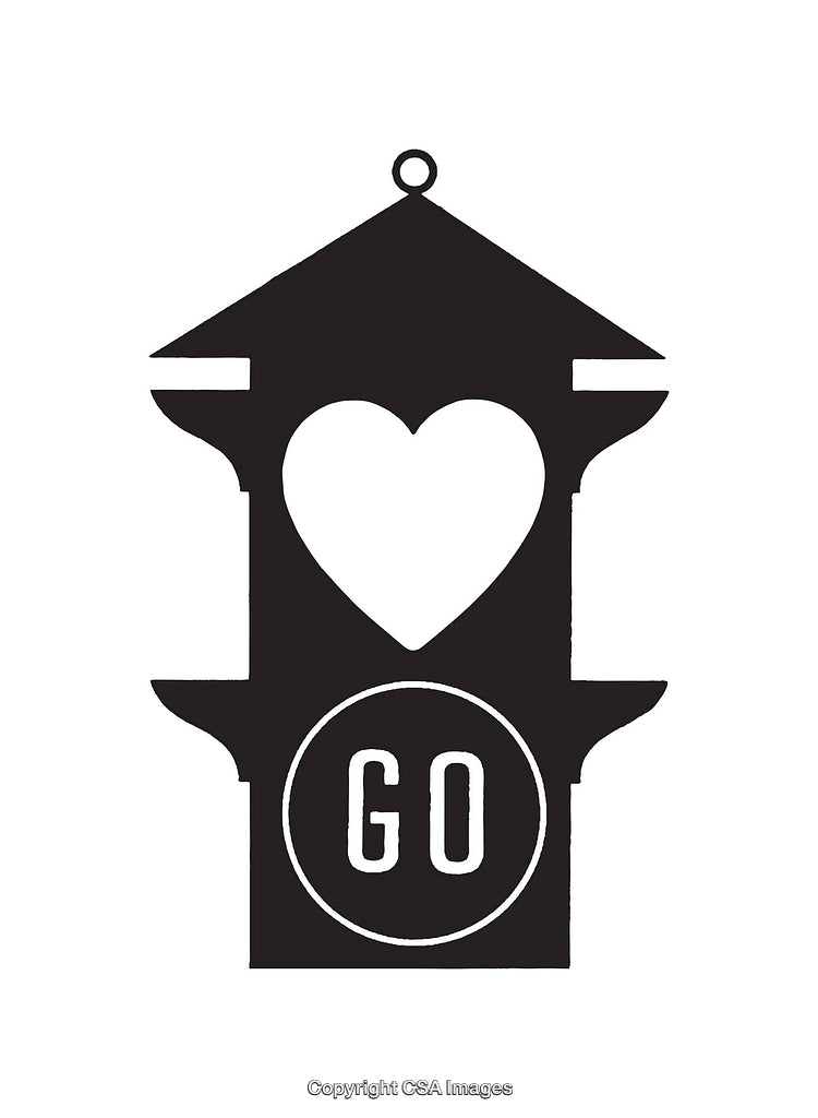 Stylized Black and White Lantern Line Art with Heart and "GO" Graphic