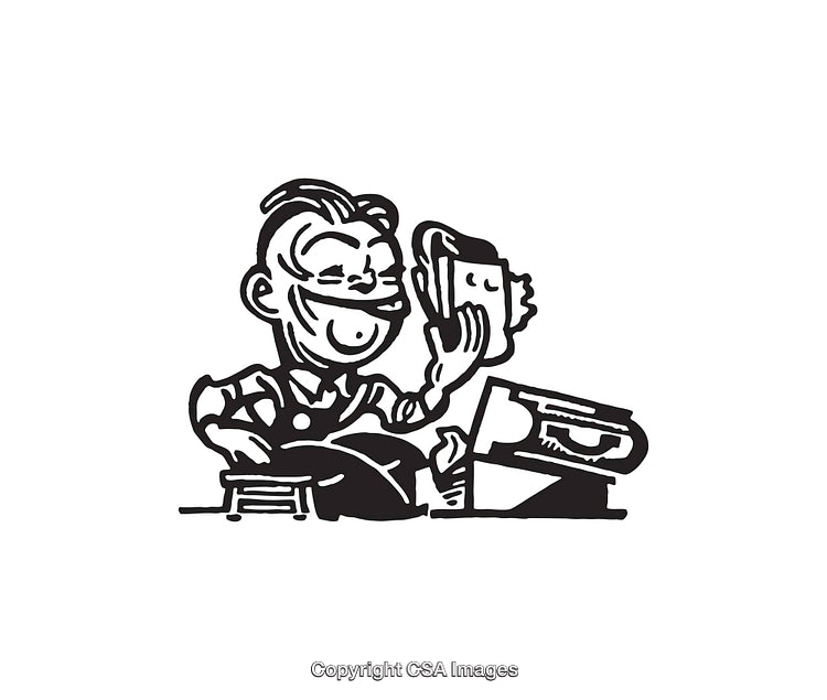 Retro Cartoon Style Line Art Illustration of a Worker in Action