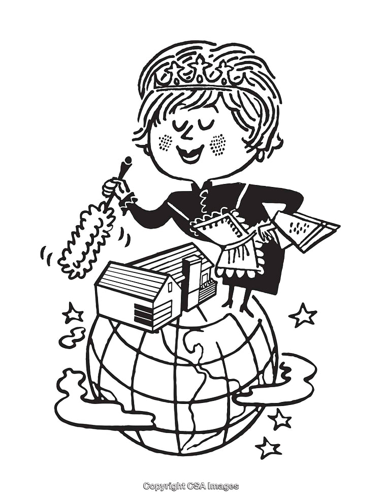 Creative Line Art Illustration Depicting a Whimsical Homemaking Theme