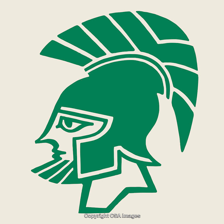 Green Spartan Helmet Line Art Illustration Featuring Bold Geometric Style