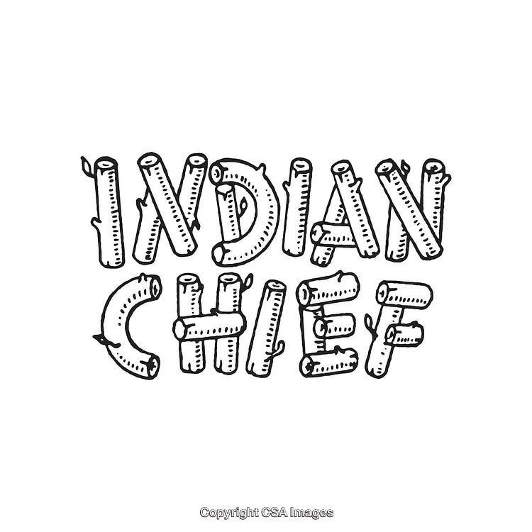 Stylized Hand-Drawn Wooden Text Depicting 'Indian Chief' with Rustic Vibes