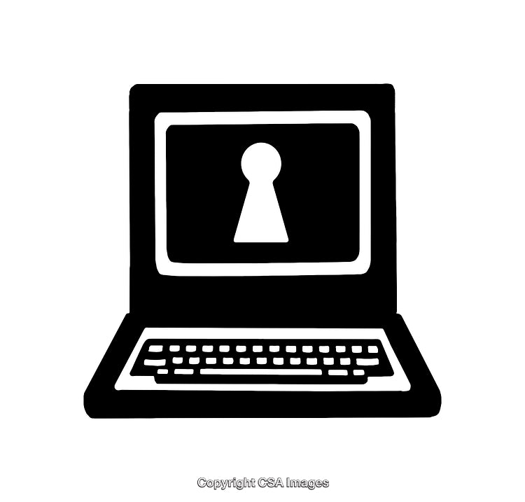 Black and White Laptop with Keyhole Icon Illustrating Cybersecurity Concept